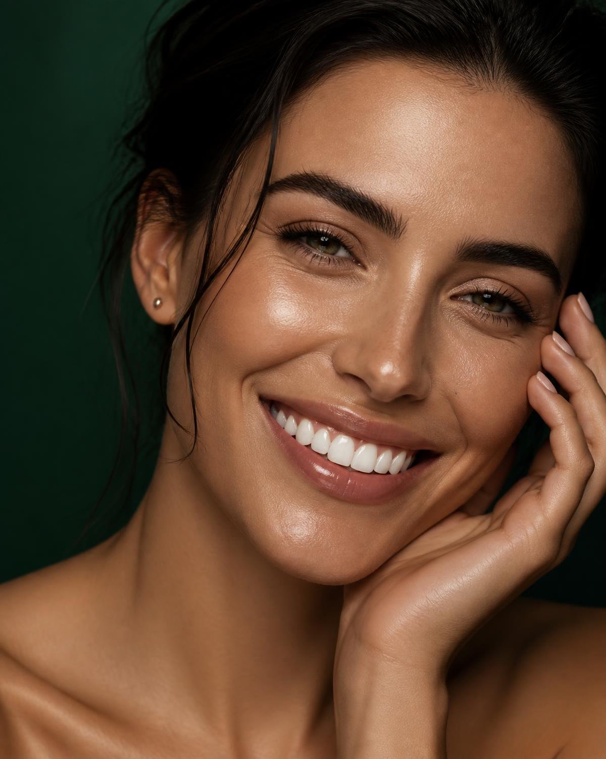 Sorriso claro e alinhado após tratamento estético